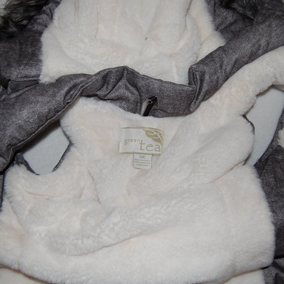 Green Tea Puffer Vest, Faux Fur Lined, Hooded, Zip Pockets, Gray, Size S - Picture 11 of 12
